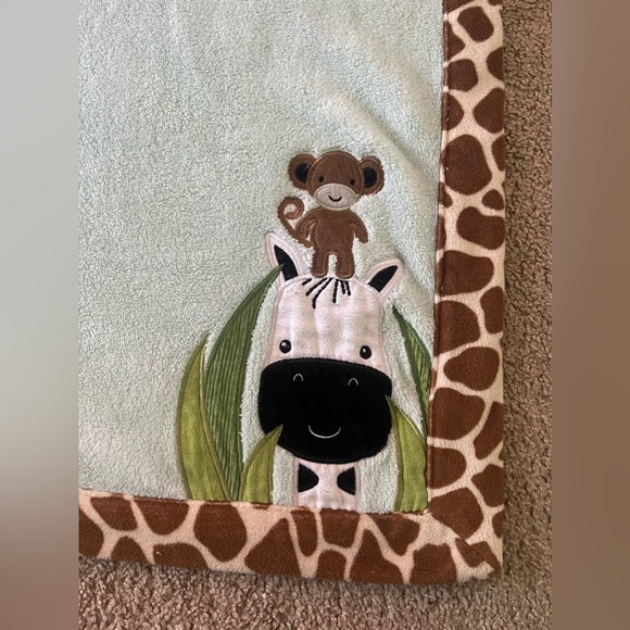 Fleece Baby Blanket - Zebra & Monkey - by Lambs & Ivy - Picture 1 of 2